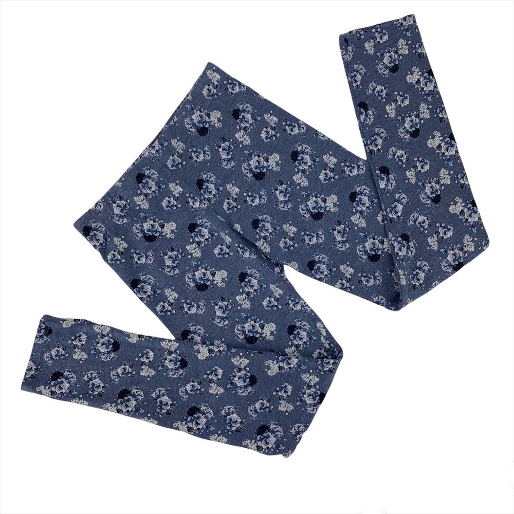 2/$25 Margie Girls Blue Floral Leggings, XL